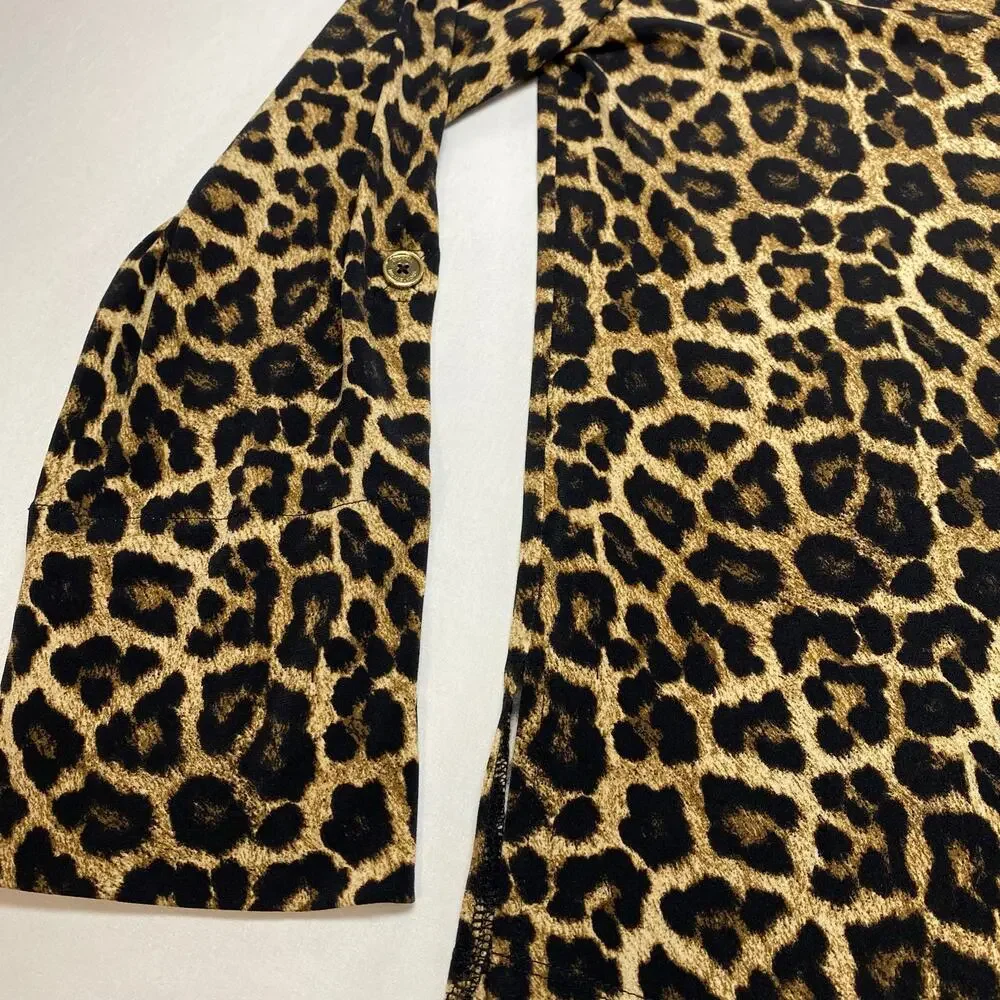Michael Kors Leopard Print Zip Front Top – Long Sleeve Medium